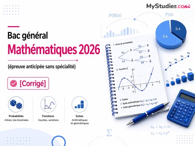 Bac général Mathématiques 2026 (épreuve anticipée sans spécialité) [Corrigé]